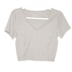 Yogalicious Lux Crop Top Womens Medium Gray V Neck Short Sleeve Activewear